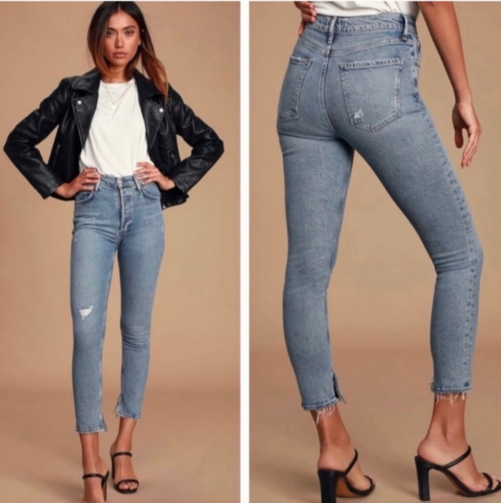 AGOLDE Nico High Rise Slim Jeans in Headlines Button Fly Size 29 Split Hem